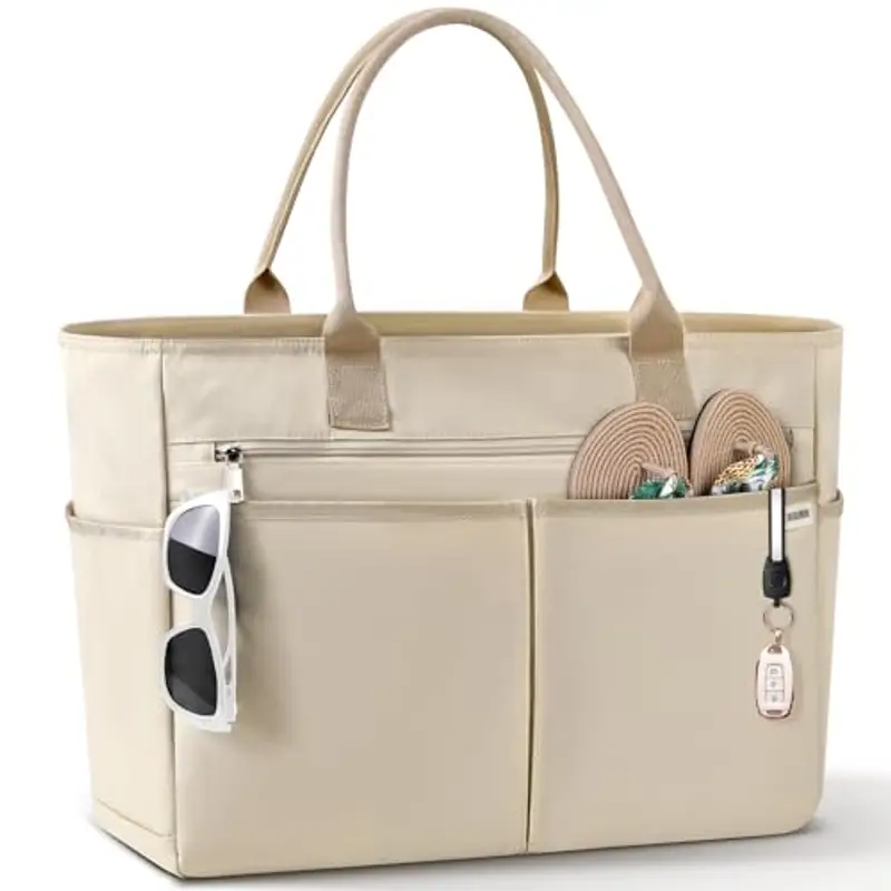 IGOLUMON Borsa Mare Donna Grande XXL Famiglia Borsa Spiaggia con Cerniera Capacità 40L Pieghevole Borse Tote per Mare Viaggio Shopping Kaki