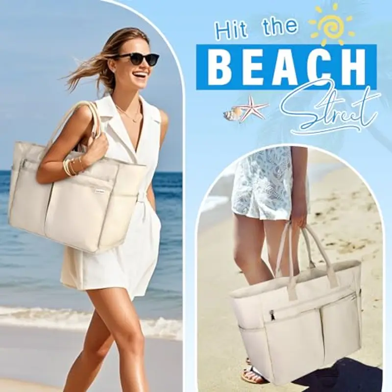 IGOLUMON Borsa Mare Donna Grande XXL Famiglia Borsa Spiaggia con Cerniera Capacità 40L Pieghevole Borse Tote per Mare Viaggio Shopping Kaki miniatura 2