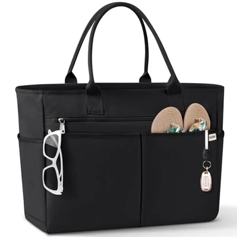 IGOLUMON Borsa Mare Donna Grande XXL Famiglia Borsa Spiaggia con Cerniera Capacità 40L Pieghevole Borse Tote per Mare Viaggio Shopping Nero