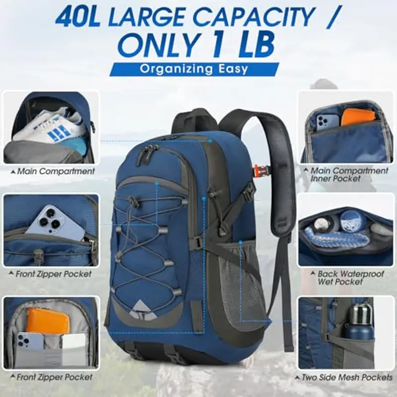 IGOLUMON Zaino Trekking 40 Litri Ultraleggero Pieghevole Zaino Montagna Uomo Donna miniatura 2