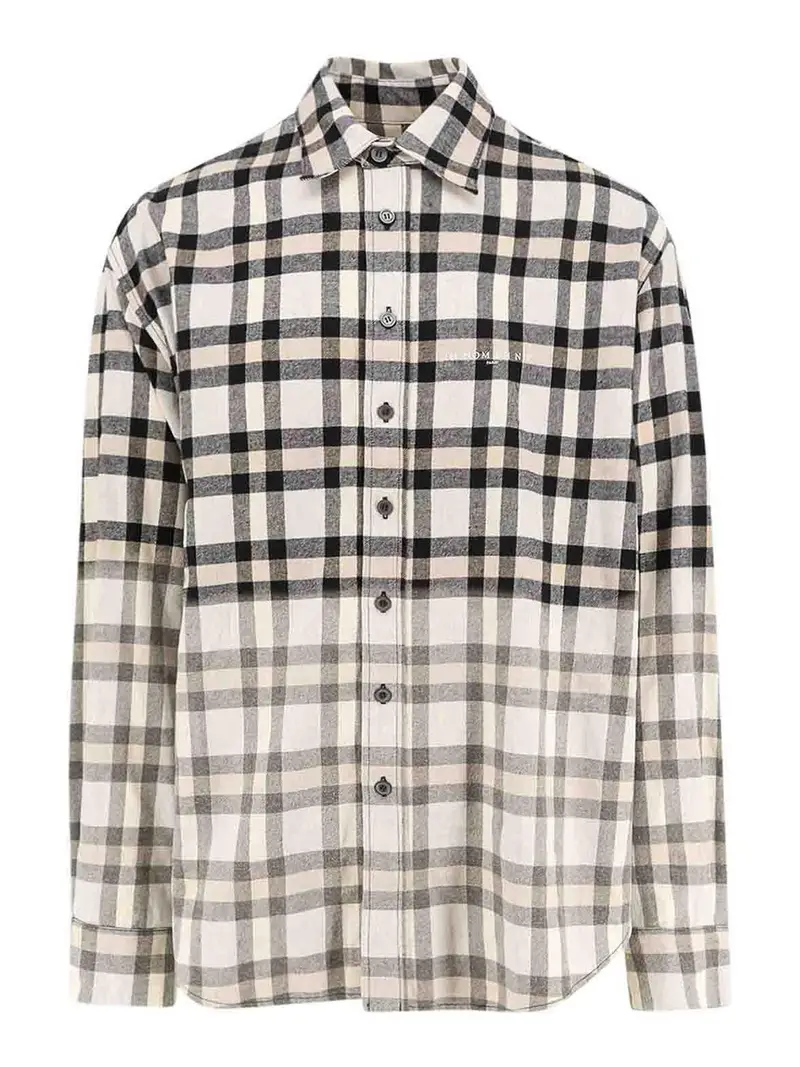 Camicia Madras In Misto Cotone Bianco