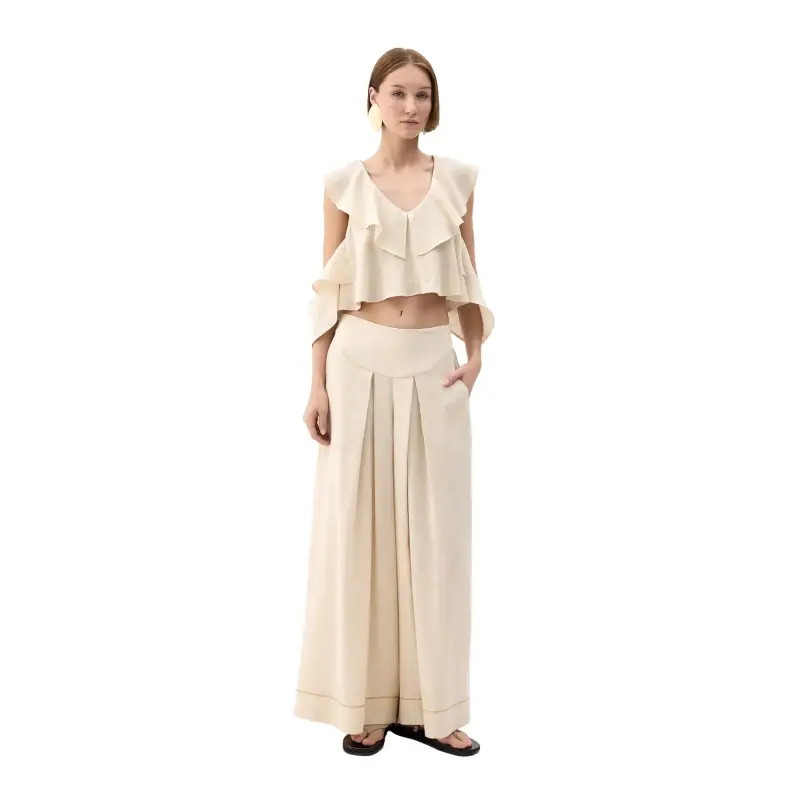 Pantaloni palazzo in lino naturale donna Ikikiz