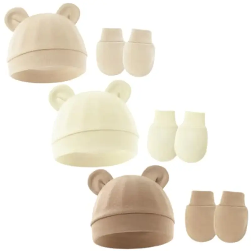 IKOPFLN Set Neonato 3 Cappelli e 3 Muffole Cotone 0-6 Mesi