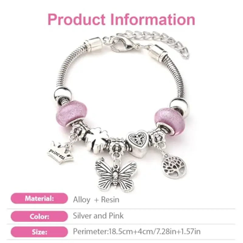 IKOPFLN Farfalla Bracciale, Ciondolo Ragazze Bracciale, Bracciale Perla Ragazze, Bracciale Donna Regolabile, regali per ragazze miniatura 2