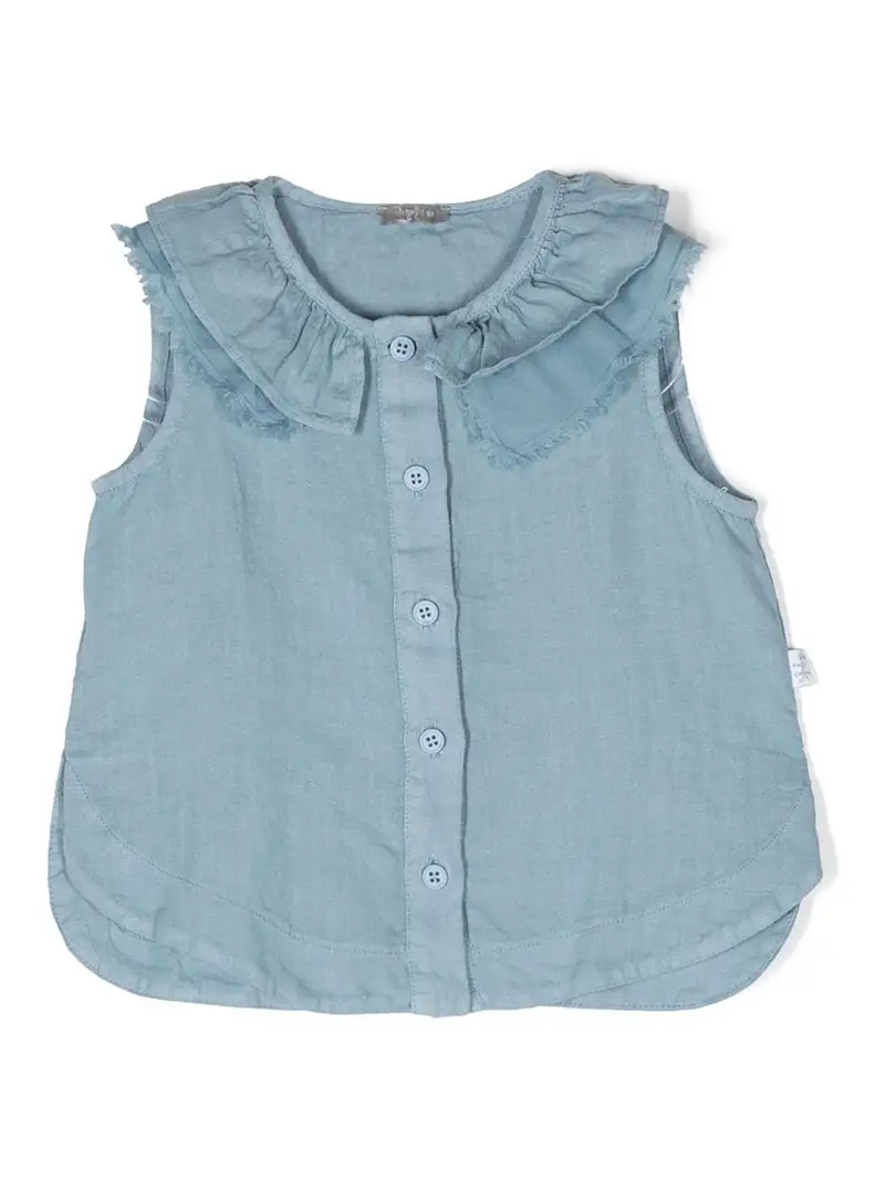 Camicia senza maniche con collo arricciato Blu