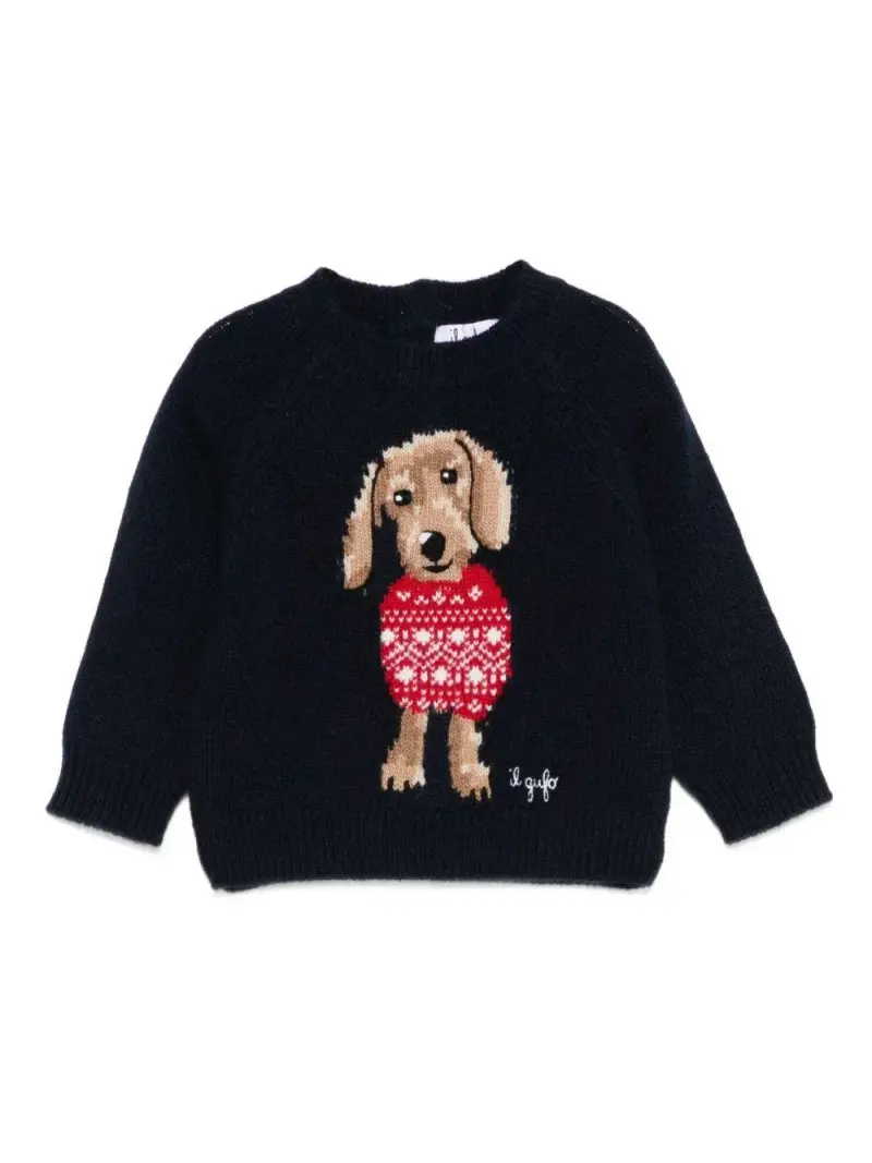 Il Gufo Kids Maglione Blu con Motivo Animale per Bambino