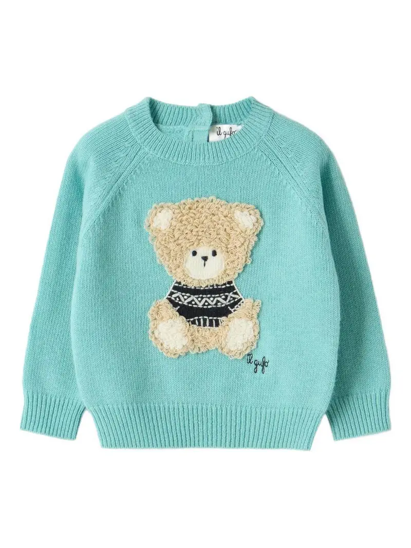 Il Gufo Kids Maglione Celeste con Orsetto