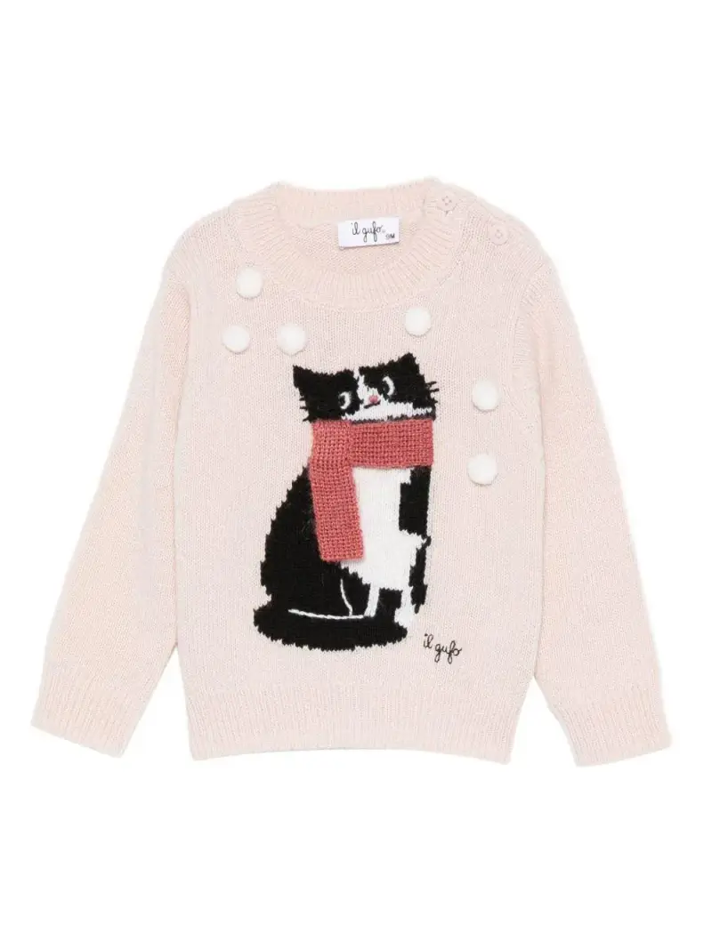 Il Gufo Kids Maglione Rosa con Gatto per Bambino