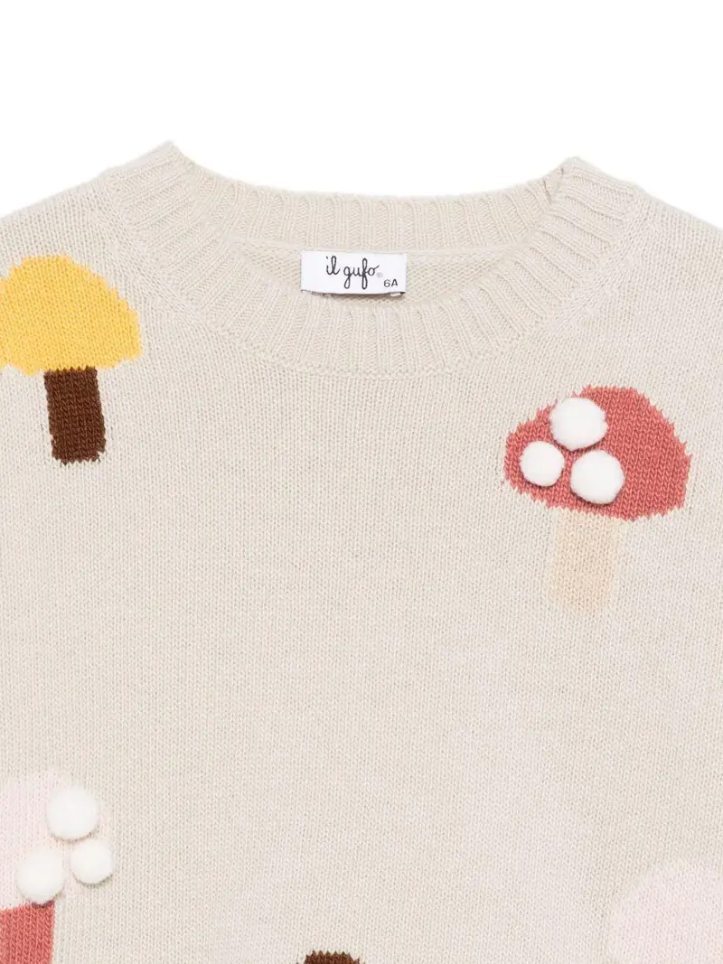 Il Gufo Kids Maglione Bambino Mandorla con Motivi Funghi miniatura 2