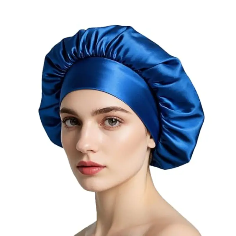 iLamvie Cuffia Seta Capelli Ricci,Silk Bonnet,Berretto Da Notte Raso Elastico Per Dormire Cappello Da Notte Per Donna Berretto Da Notte Raso Per Donna Ragazza(blu)