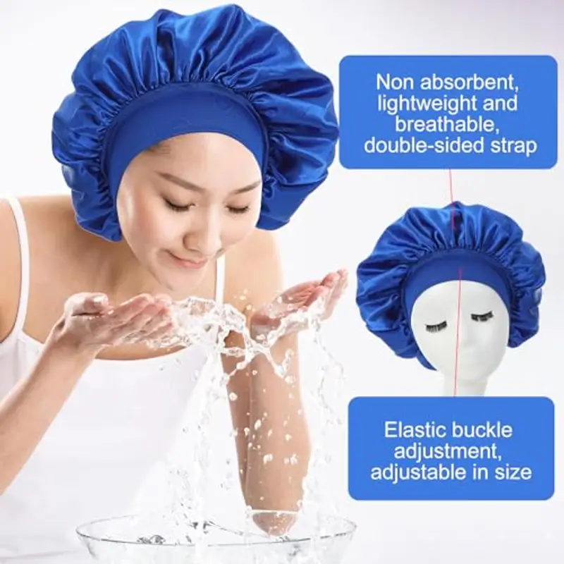 iLamvie Cuffia Seta Capelli Ricci, Silk Bonnet, Berretto Da Notte Raso Elastico Per Dormire Cappello Da Notte Per Donna Berretto Da Notte Raso Per Donna Ragazza(blu) miniatura 3