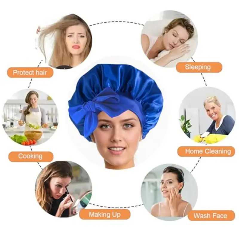 iLamvie Cuffia Seta Capelli Ricci, Silk Bonnet, con Nastri Regolabili, Berretto Da Notte Raso Elastico Per Dormire miniatura 2
