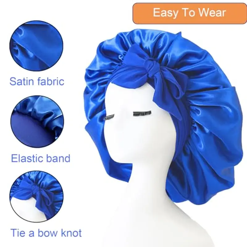 iLamvie Cuffia Seta Capelli Ricci, Silk Bonnet, con Nastri Regolabili, Berretto Da Notte Raso Elastico Per Dormire miniatura 3