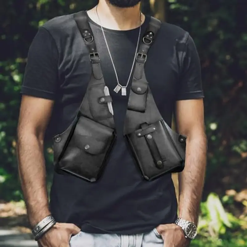 Imbracatura antifurto in pelle, doppia tasca a tracolla medievale, cosplay, libero, borsa a doppia spalla per uomo e donna, borsa vintage, tracolla miniatura 2