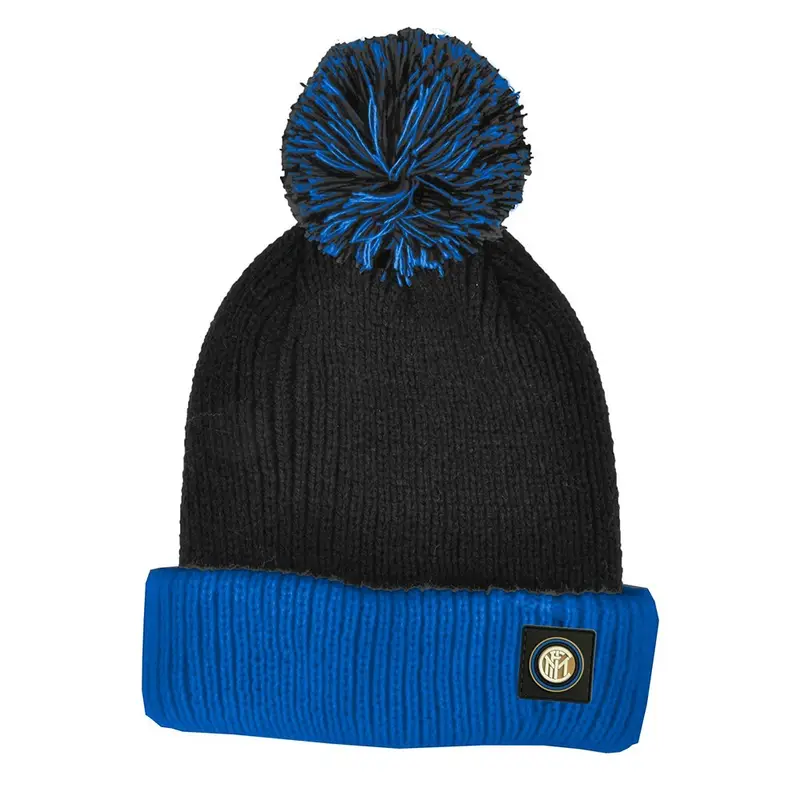 Berretto Calcio Inter Jacquard Fascia Ponpon Nero Azzurro Bambino TU