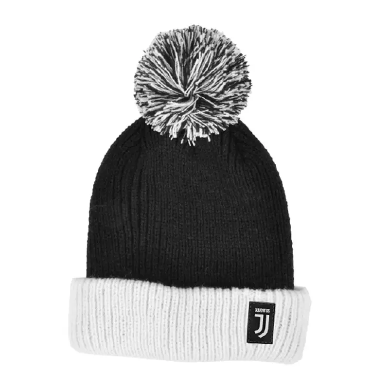 Berretto Calcio Juve Jacquard Ponpon Nero Bianco Bambino TU