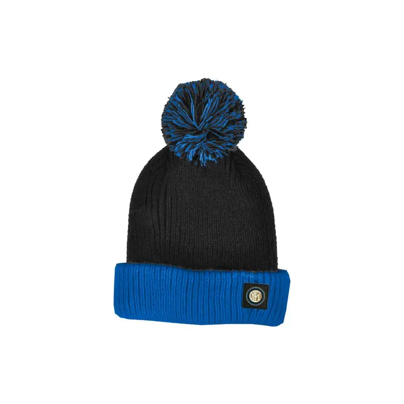 Berretto Calcio Kids Inter Ponpon Fasciato Nero Azzurro 5-8A