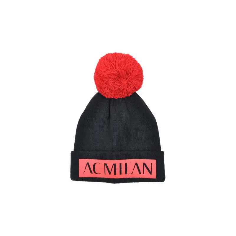 Berretto Calcio Milan Skipper Ponpon Nero Rosso TU