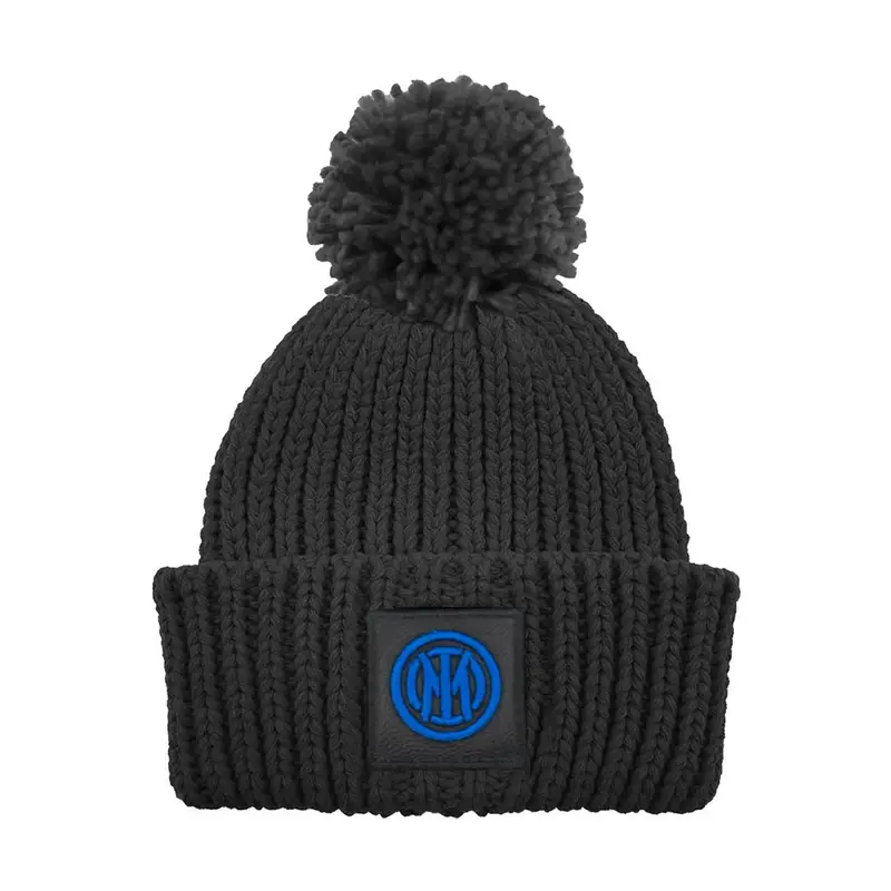 Cuffia Inter Ponpon Patch Pelle Nero Azzurro TU