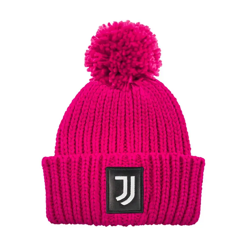 Cuffia Juve Ponpon Patch Pelle Fuxia Nero TU