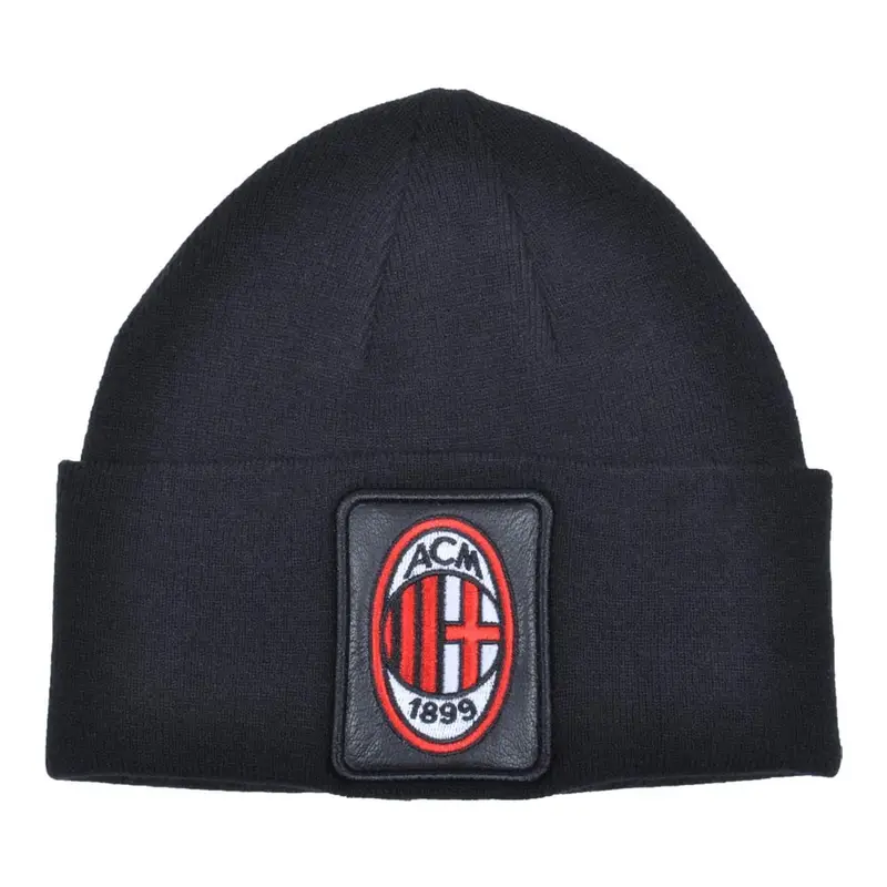 Cuffia Milan Liscia Patch Pelle Ricamo Nero Rosso Uomo TU