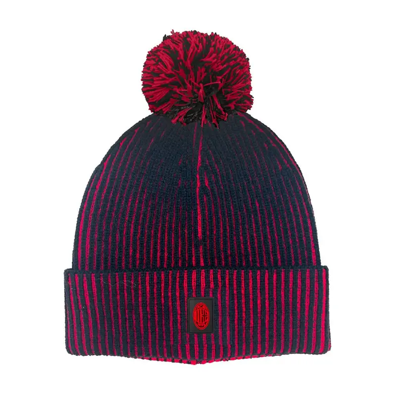 Cuffia Milan Ponpon Bicolore Nero Rosso TU