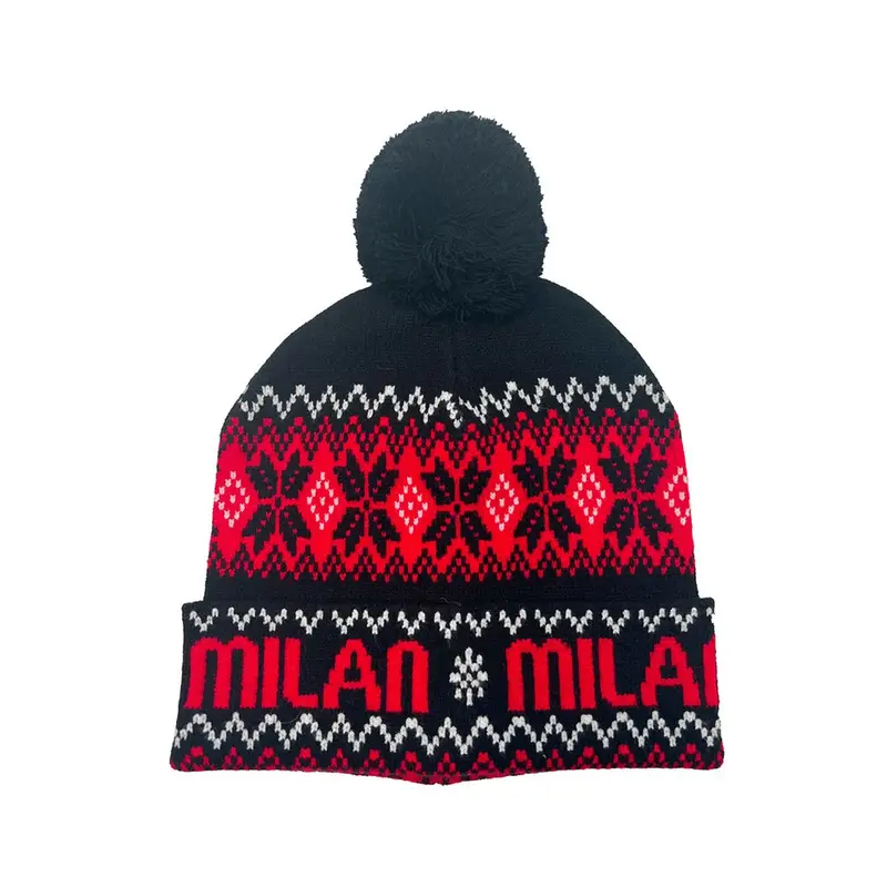 Cuffia Milan Ponpon Christmas Nero Rosso TU