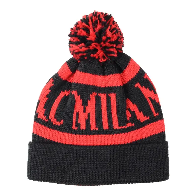 Cuffia Milan Ponpon Nero Rosso Uomo TU
