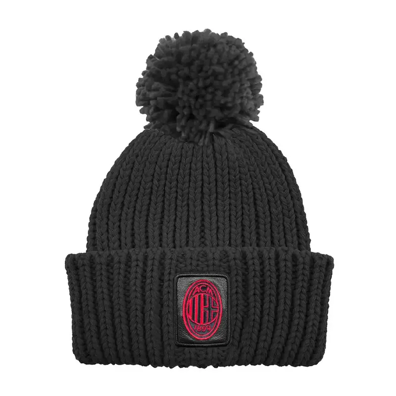 Cuffia Milan Ponpon Patch Pelle Nero Rosso TU
