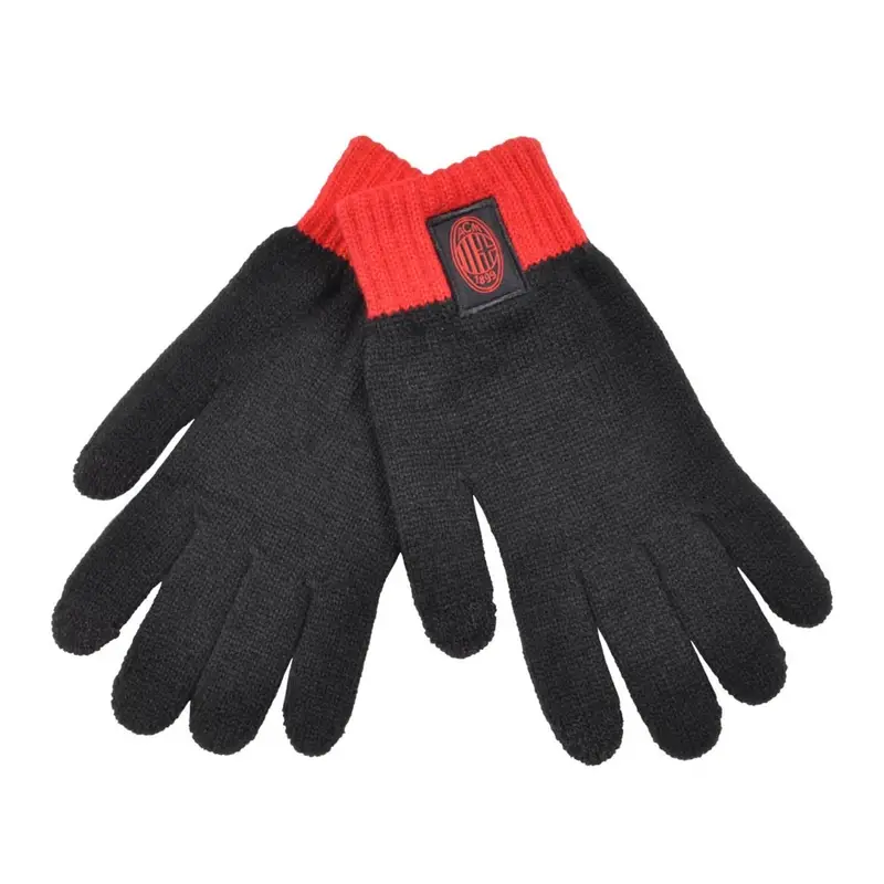 Guanti Calcio Milan Patch Pelle Nero Rosso Uomo TU