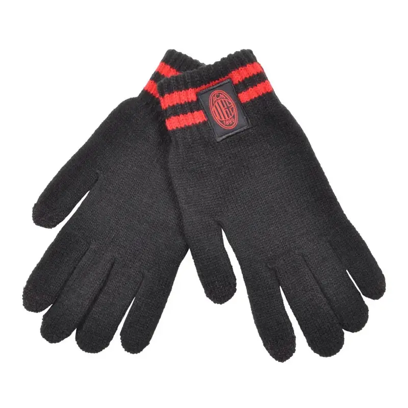 Guanti Calcio Milan Righe Patch Pelle Nero Rosso Uomo TU