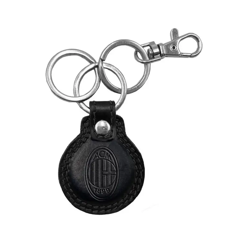 Portachiavi Calcio Milan Tondo Pelle Nero Rosso Uomo TU