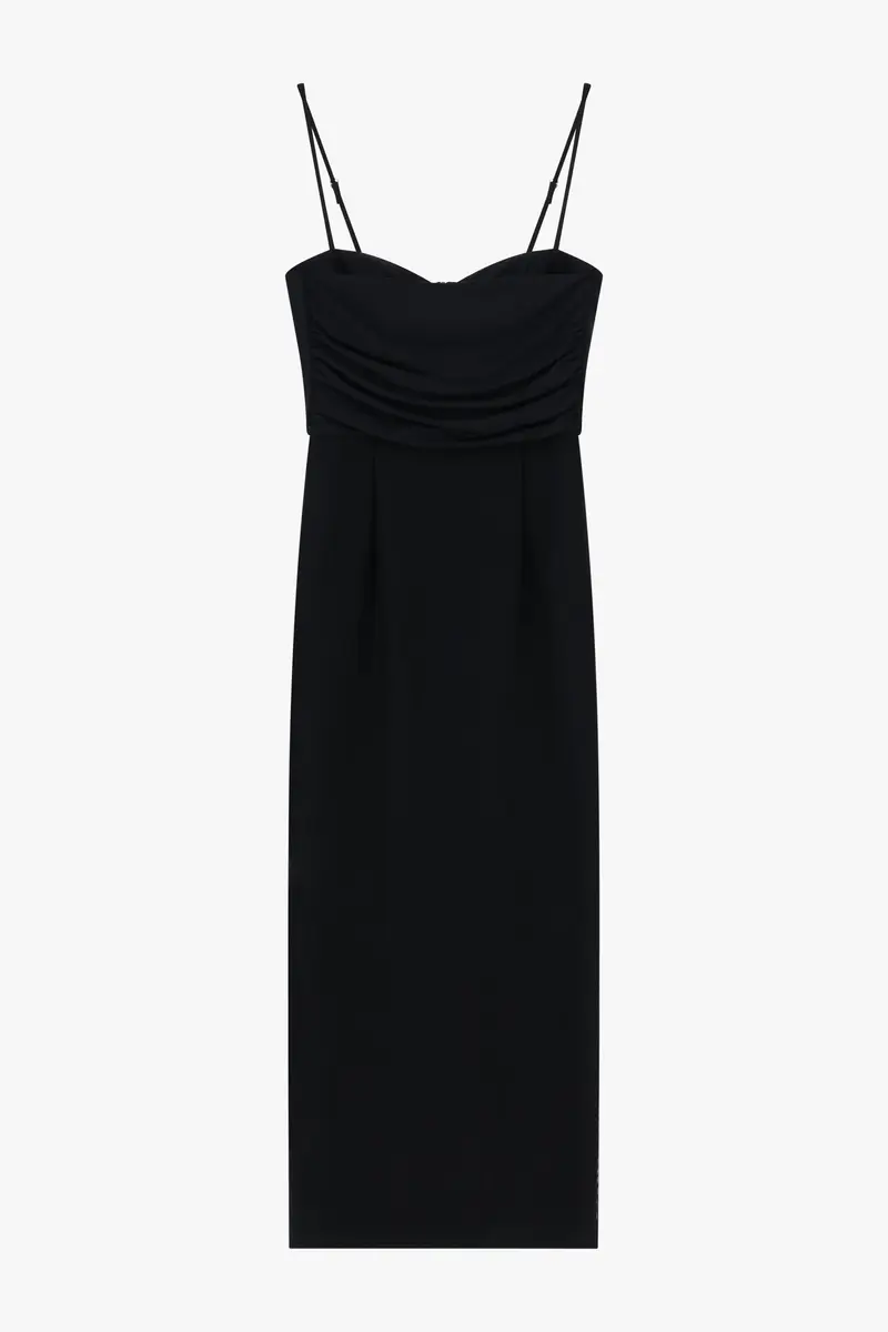 Abito a tubino midi con spalline sottili Nero