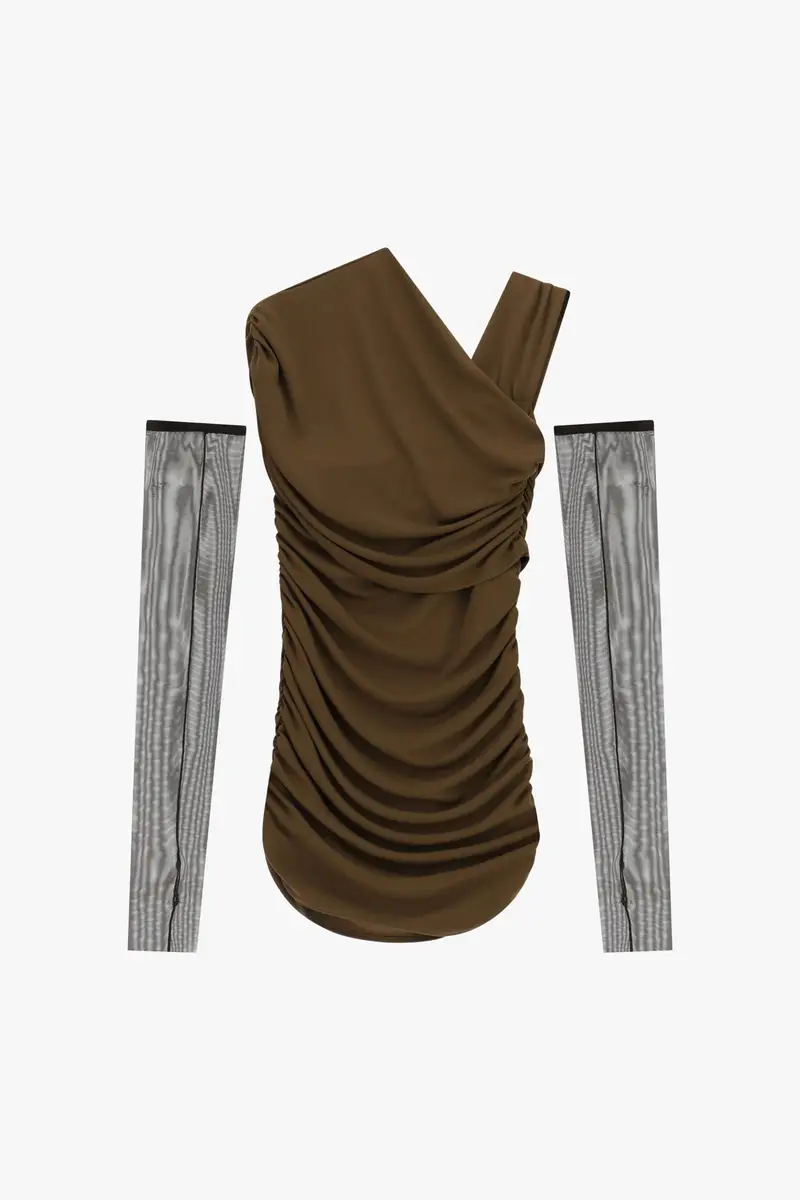 Abito corto asimmetrico con maniche rimovibili Caffe