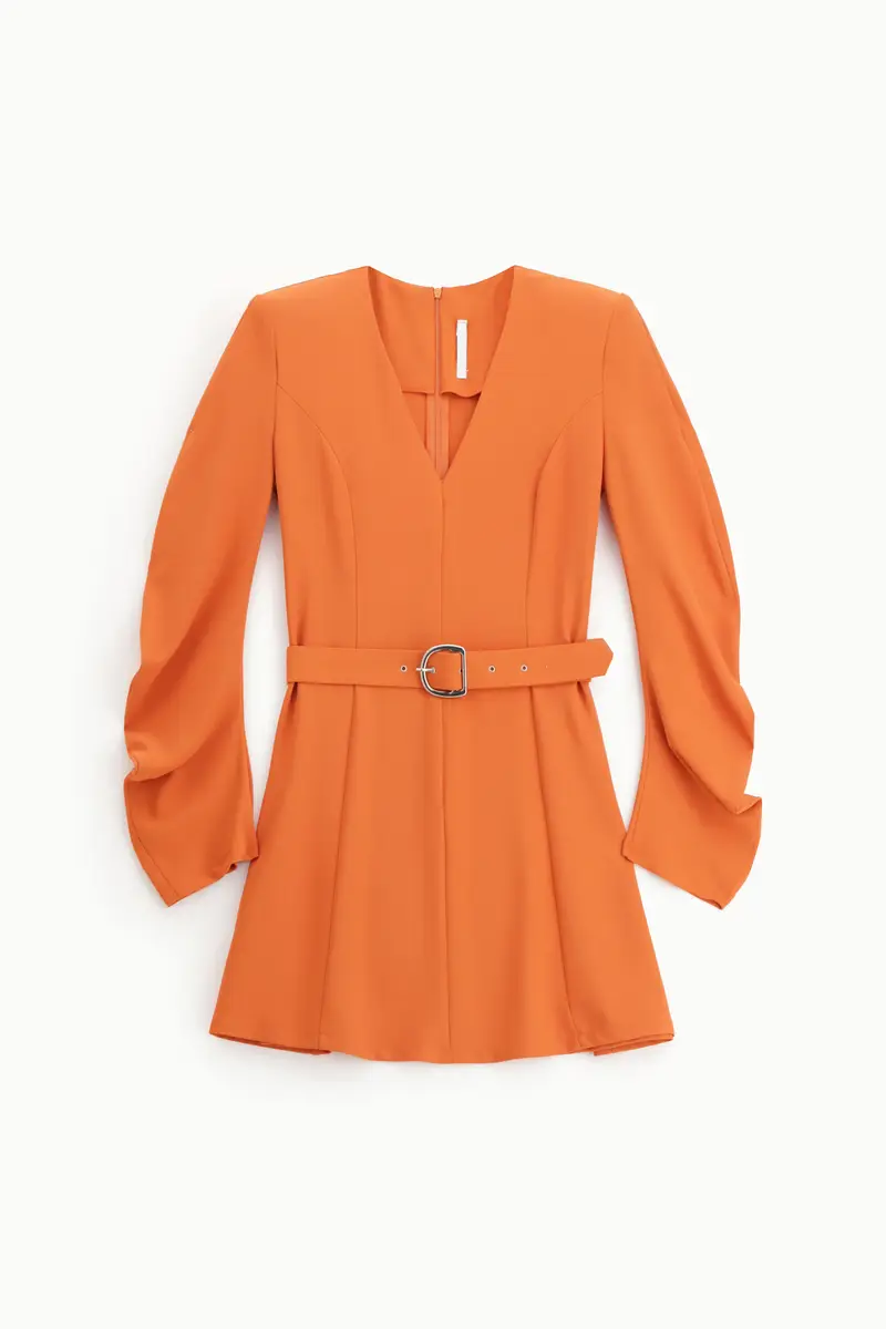 Abito corto con cintura e scollo a V Arancio