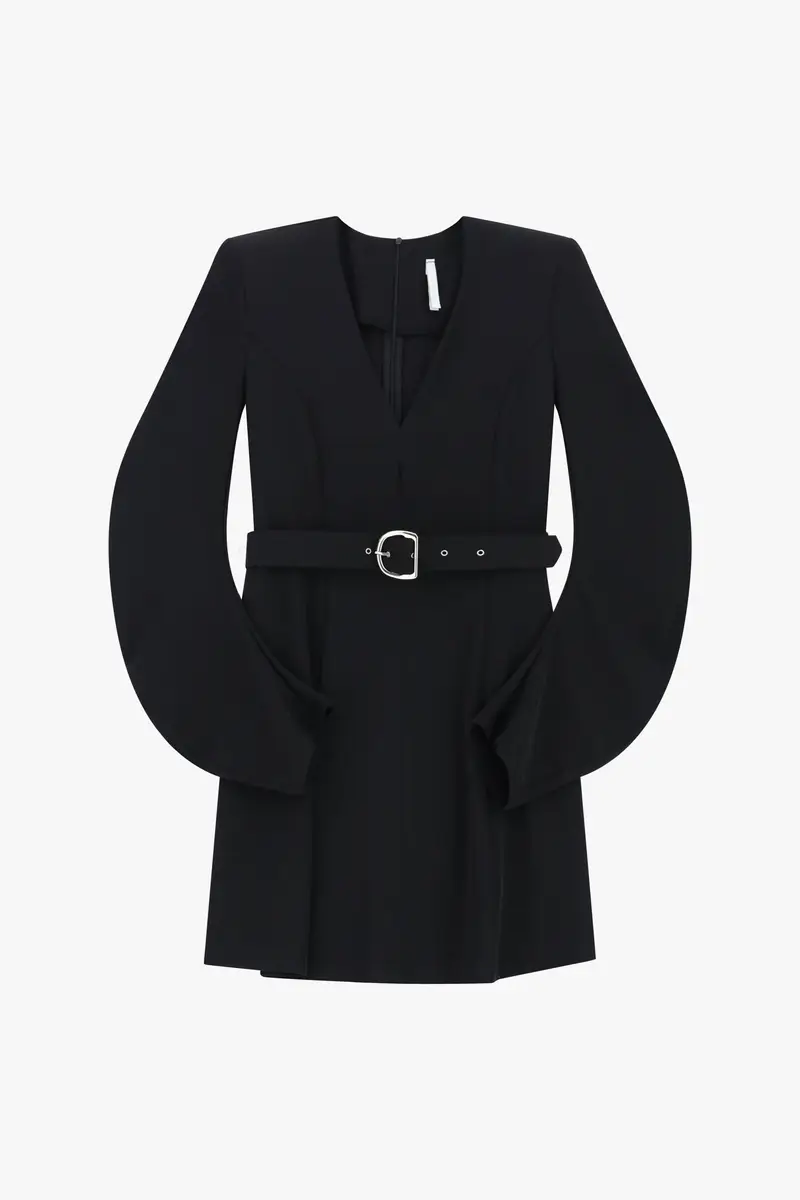 Abito corto con cintura e scollo a V Nero