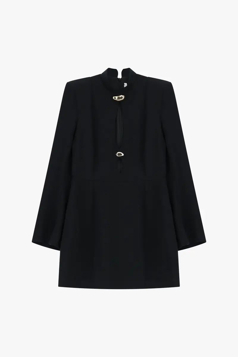 Abito corto con collo coreano e maniche lunghe Nero