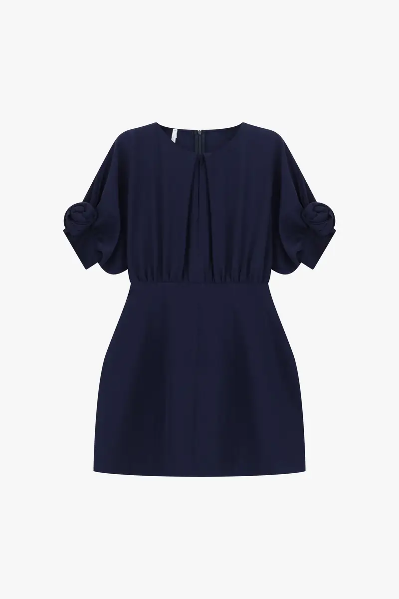 Abito corto con maniche annodate e zip Blu