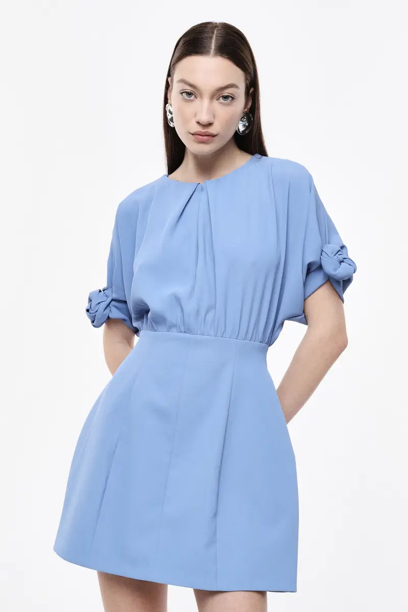 Abito corto con maniche annodate e zip Ceruleo miniatura 2