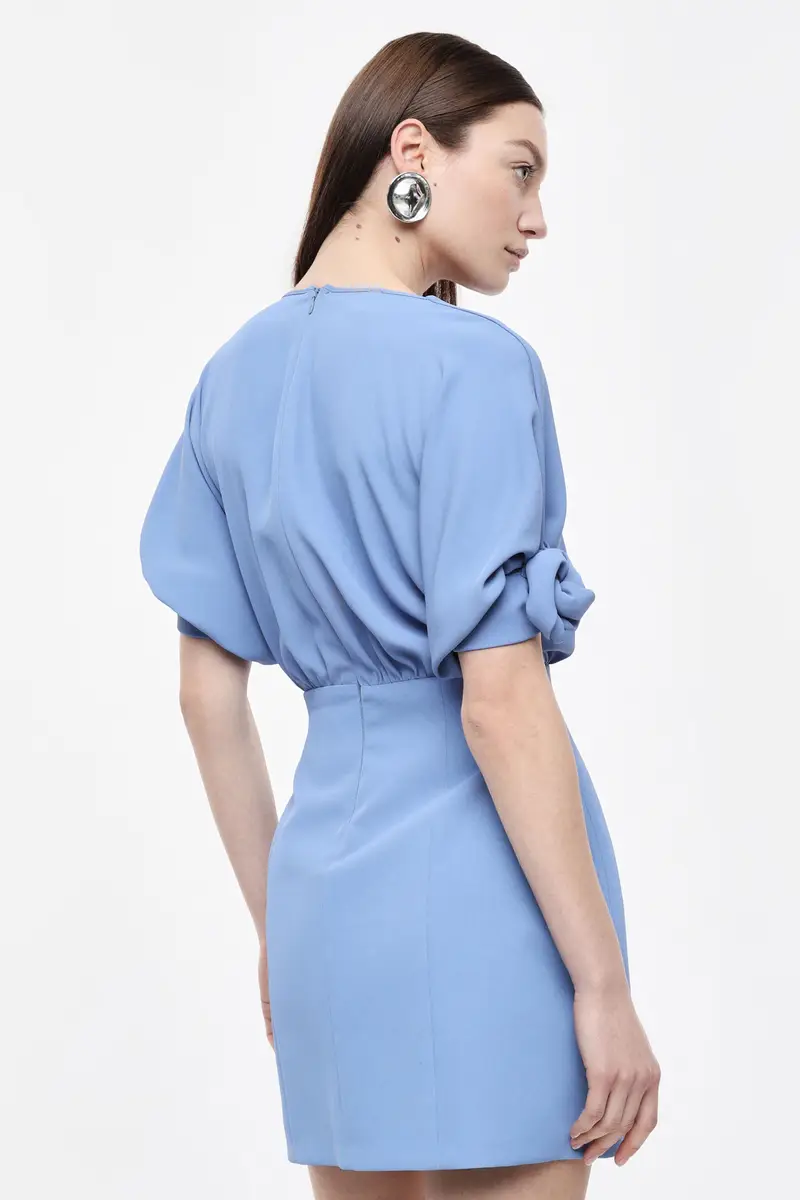 Abito corto con maniche annodate e zip Ceruleo miniatura 3