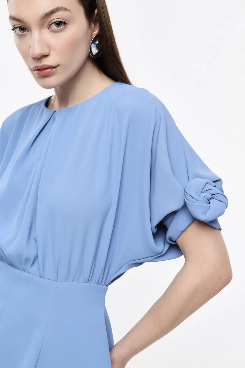 Abito corto con maniche annodate e zip Ceruleo miniatura 4