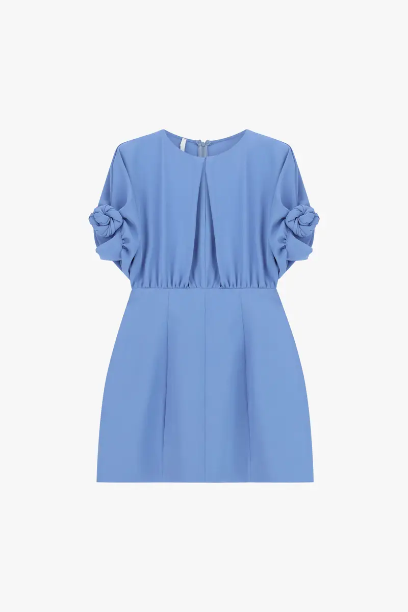 Abito corto con maniche annodate e zip Ceruleo
