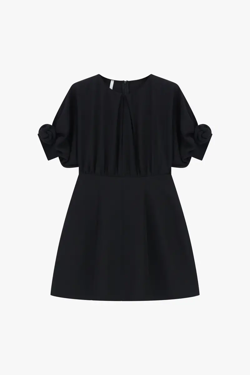 Abito corto con maniche annodate e zip Nero