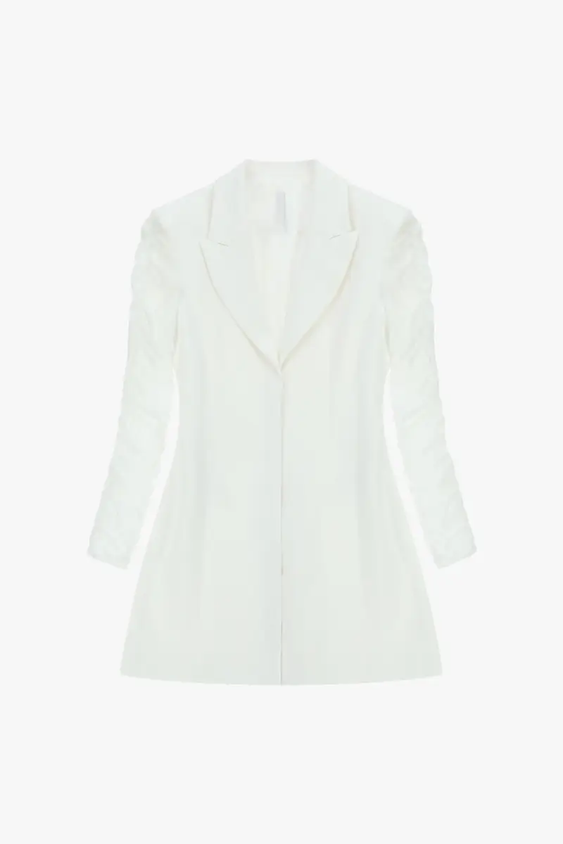 Abito corto con maniche arricciate e revers Latte