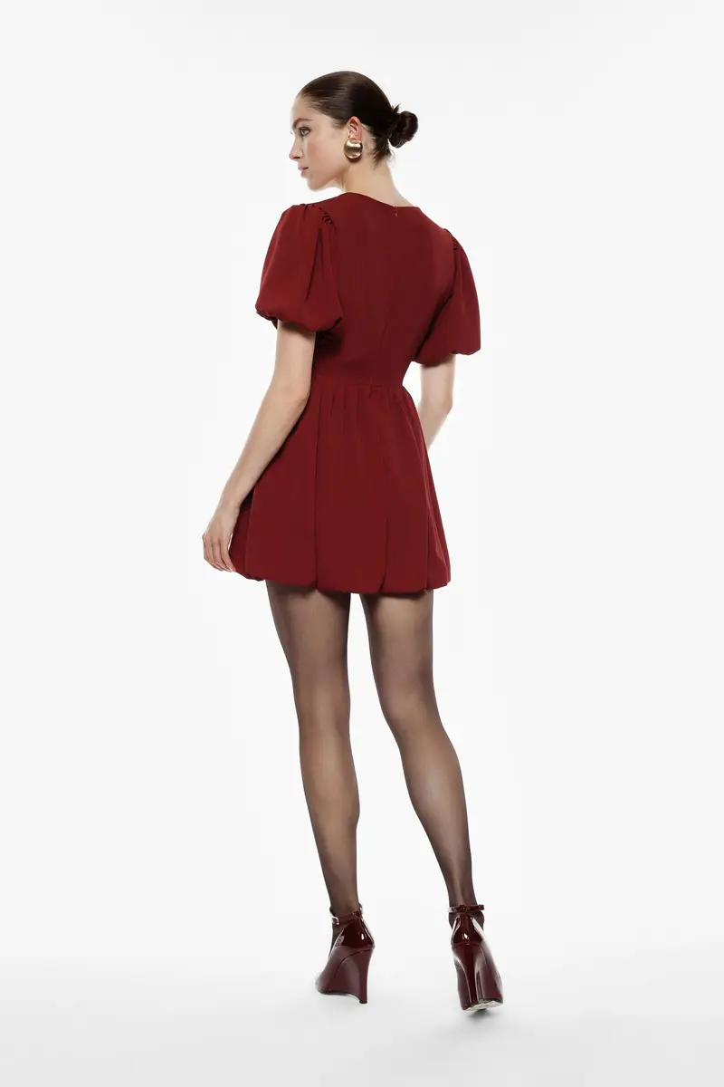 Abito corto con maniche balloon e scollo a v Vino miniatura 3