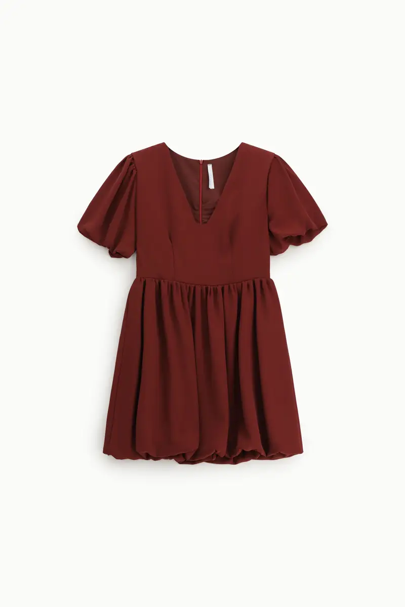 Abito corto con maniche balloon e scollo a v Vino