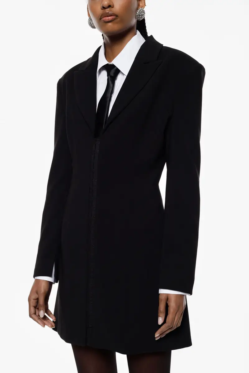 Abito corto con revers e chiusura centrale Nero miniatura 4