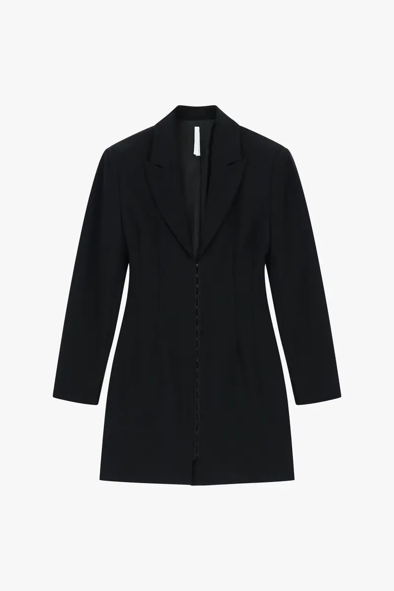 Abito corto con revers e chiusura centrale Nero