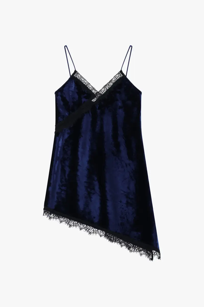 Abito corto con spalline e bordo in pizzo Blu