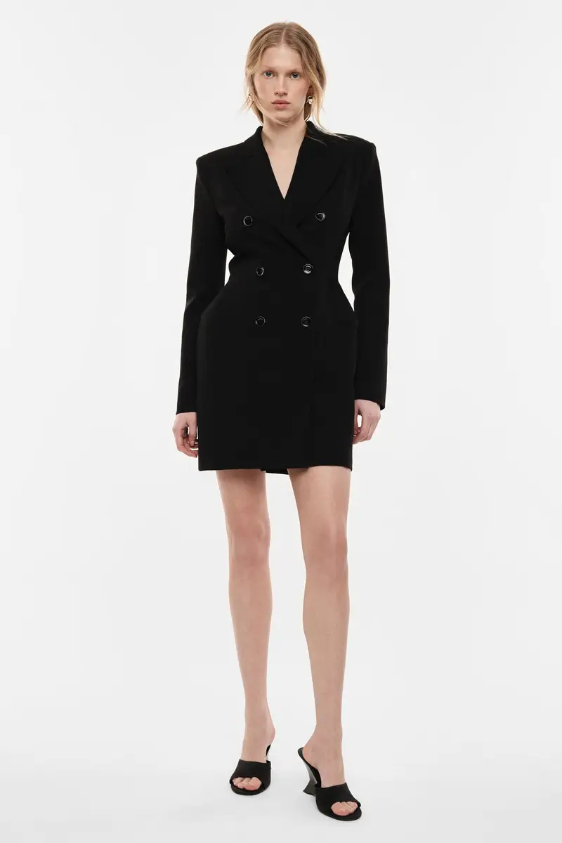 Abito corto doppiopetto con collo classico Nero miniatura 2
